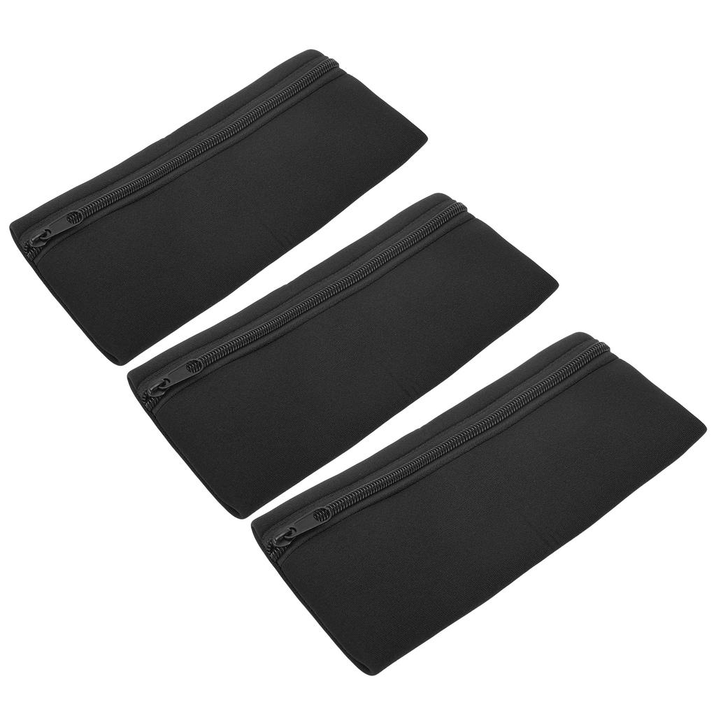 3Pcs Front Zipper Pencil Cases MultiFunction Bag Large Capacity Neoprene Portable Stationery Storage(Black )