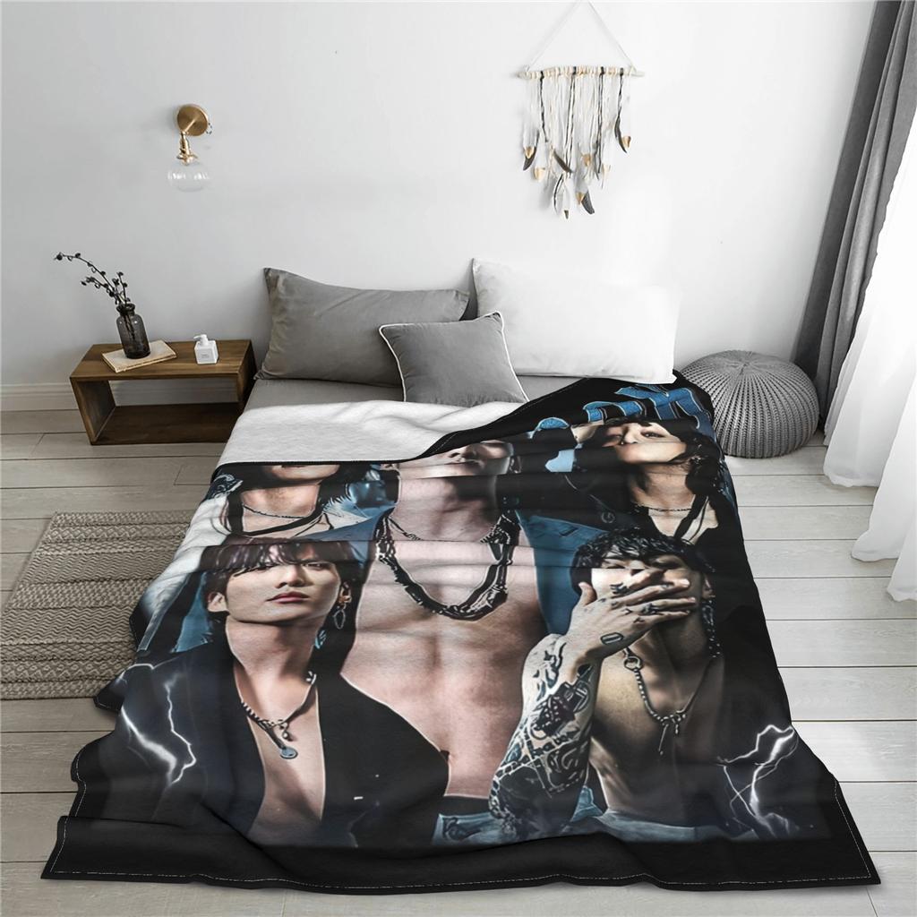 J-Jungkook Sänger Decken Fleece Frühling Herbst Multifunktionale Super Weiche Überwurfdecke für Bettwäsche Outdoor Bettwäsche Überwürfe