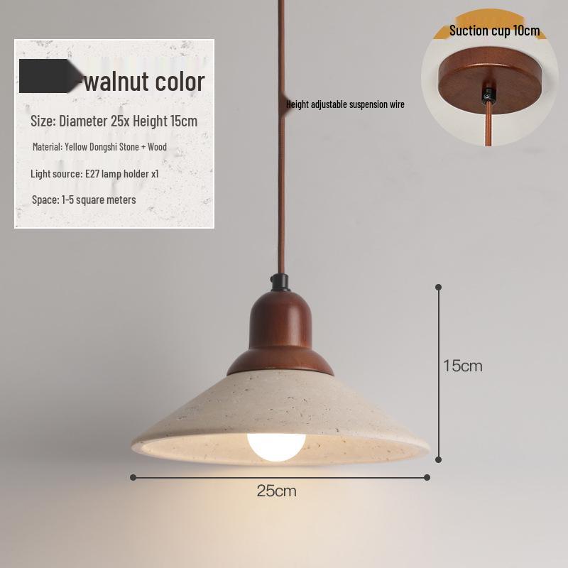 Yellow Travertine Pendant Light - Retro Cream Wabi-sabi Style for B&B, Restaurant, Bedroom, or Bedside.