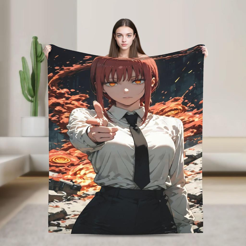 Makima Anime Girl Blanket C-Chainsaws Flannel Novelty Warm Throw Blanket for Home Summer
