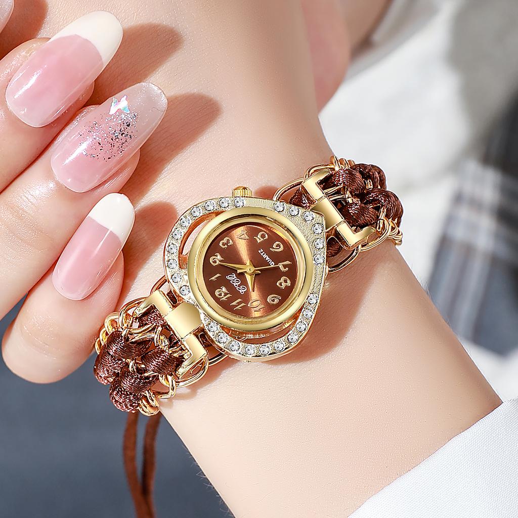 Luxury Rhinestone Women Watches Fashion Heart Dial Woven Strap Ladies Quartz Wristwatch Reloj Mujer