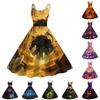 Women's Halloween Print Dress Sleeveless Off Shoulder Spaghetti Strap Midi Dress Vintage Style A Line Dress for Party