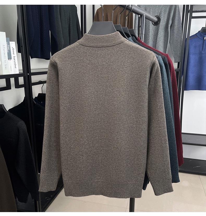 Men's Autumn/Winter Embroidered Knit Sweater: Zipper Stand Collar, Middle-aged Style, Fashionable & Thick, Versatile Warmth