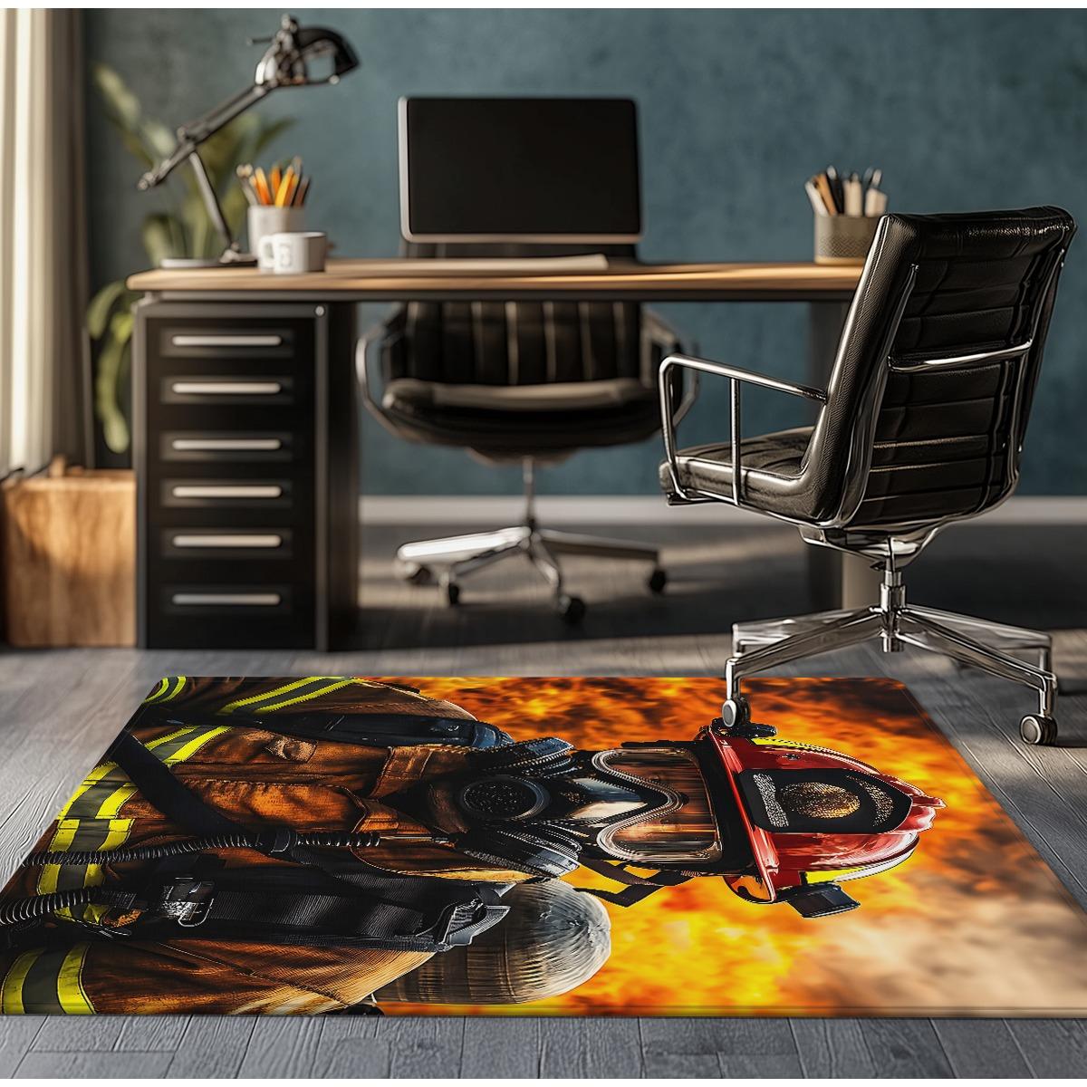

Firefighter Gear Flame Background Crystal Velvet Rug Heroic Theme Office Desk Mat Fireman Uniform Protective Equipment HomeDecor 60x90cm