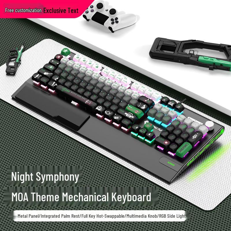 Langtu K1000MOA Mechanical Gaming Keyboard - Wired 104-Key Blue Switch, PBT Keys, for Esports & Office.