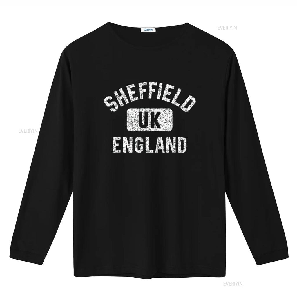 Mens Sheffield England UK Gym Style Distressed White Print T Shirt Black vintage Washed Comfortable Soft fashion Slightly