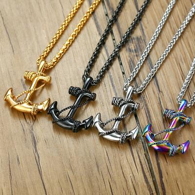 Stainless Steel Sea Anchor Sailor Man Men Necklaces Chain Pendants Punk Rock Hip Hop Unique for Male Boy  Jewelry Gift