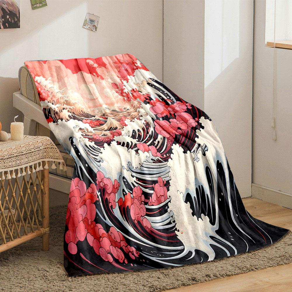 Red and Pink Waves Art print blanket soft and cozy perfect for the living room bed sofa or a nap,gift