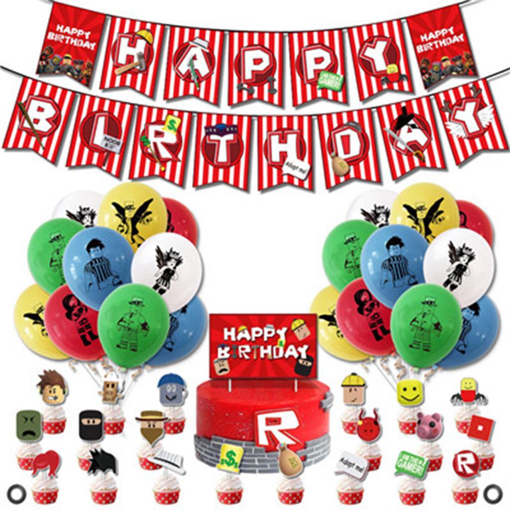 Birthday Party Decoration Pull Flag Banner Balloon Cake Topper Set Supplies Girls Kids Boys Favor ROBLOX baby shower game Round Sensory Compression