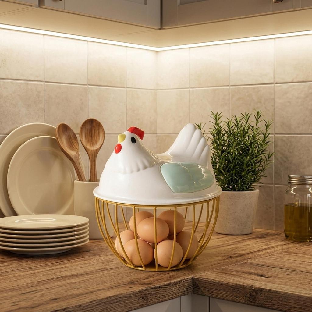 Egg Storage Basket Chicken Egg Basket with Chicken Shaped Lid Eggs Holder for Pantry
