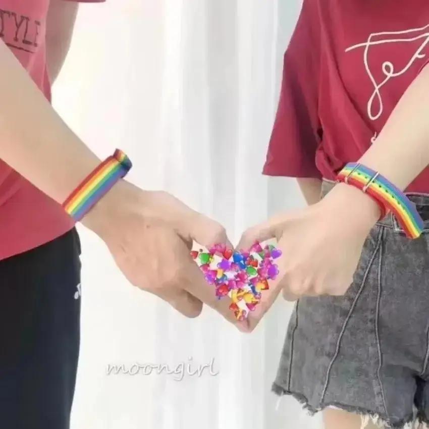 Pride Month Rainbow Wristband Lesbians Gays For Men And Women Nylon Colorful Watch Strap