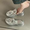 Design Sense Transparent with Flower Pearl Slippers Women's Summer Fashion Casual Thick Bottom Slope Heel Cool Slippers Tide