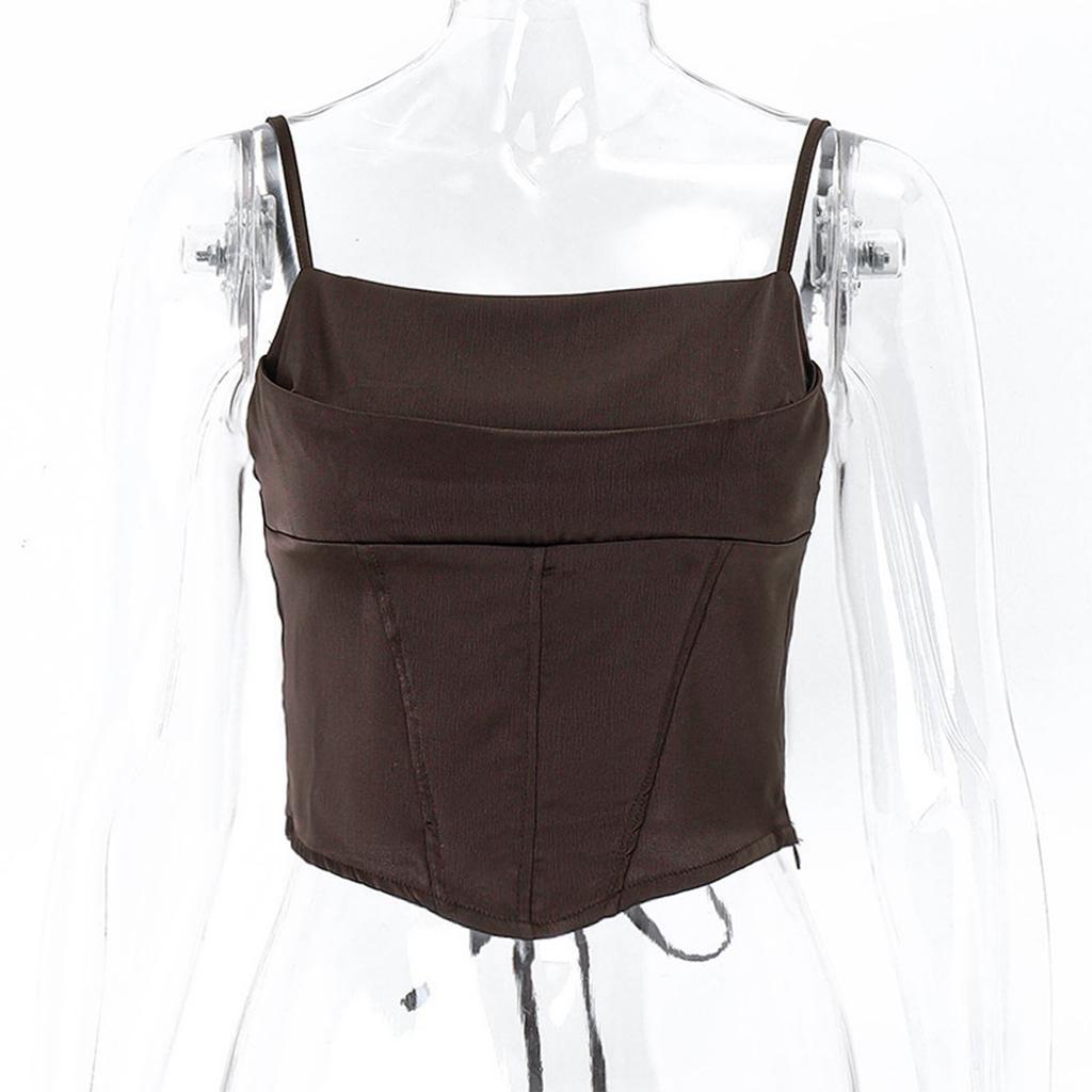 Ladies' Fashionable Solid Color Sexy Backless Striped Shoulder Strap Slim Fit Sleeveless Vest