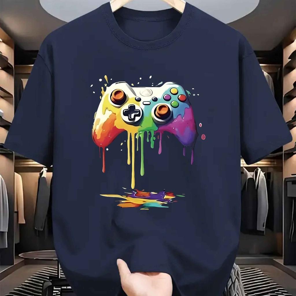 Herr Färgstark Spelkonsol Grafisk T-shirt Trendig Kortärmad Rundhalsad Topp för Tonåringar och Vuxna Herrkläder