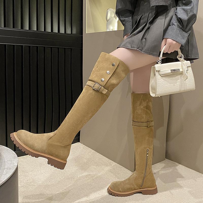 Thick-soled knee-length boots for women's 2025 new autumn and winter suede two-wear versatile tall tube velvet long women's boots