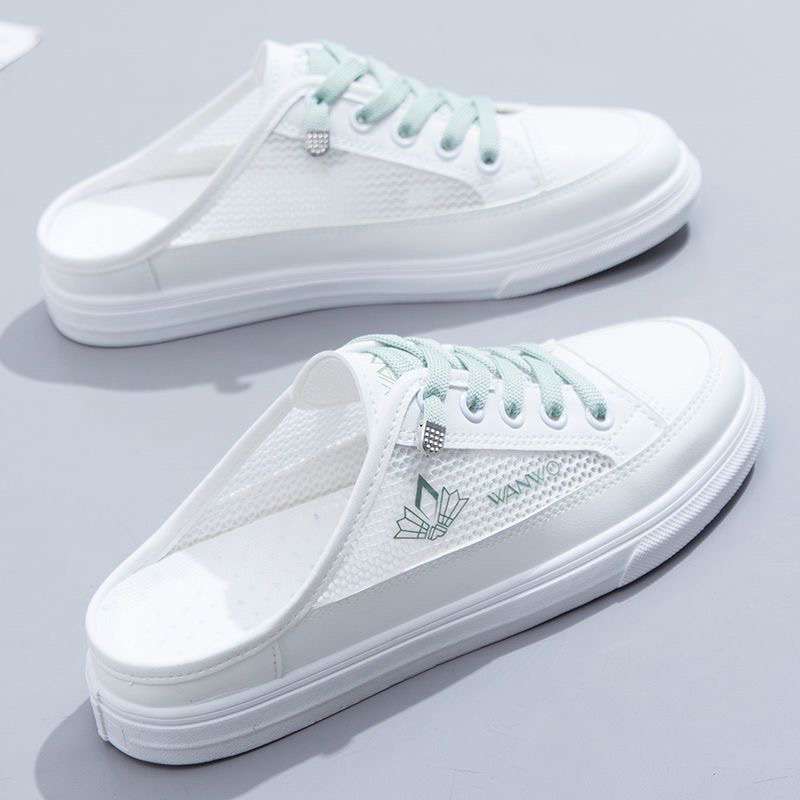 Half slippers women's 2025 summer new versatile thin breathable mesh shoes sandals outer wear bag head white single shoes