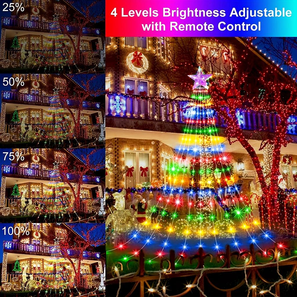 200/280 LED Star Waterfall Lights With 8 Modes USB Powered  Remote Control Camping Light Indoor Outdoor Christmas String Lights