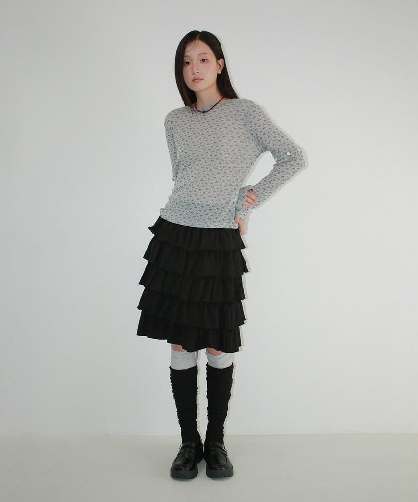 Ronron Cancan Tiered Midi Skirt Black