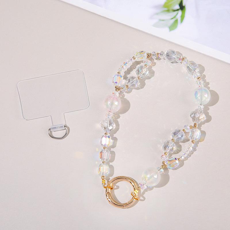 Crystal Pearl Beaded Short Phone Lanyard Cute Keychain For Girls