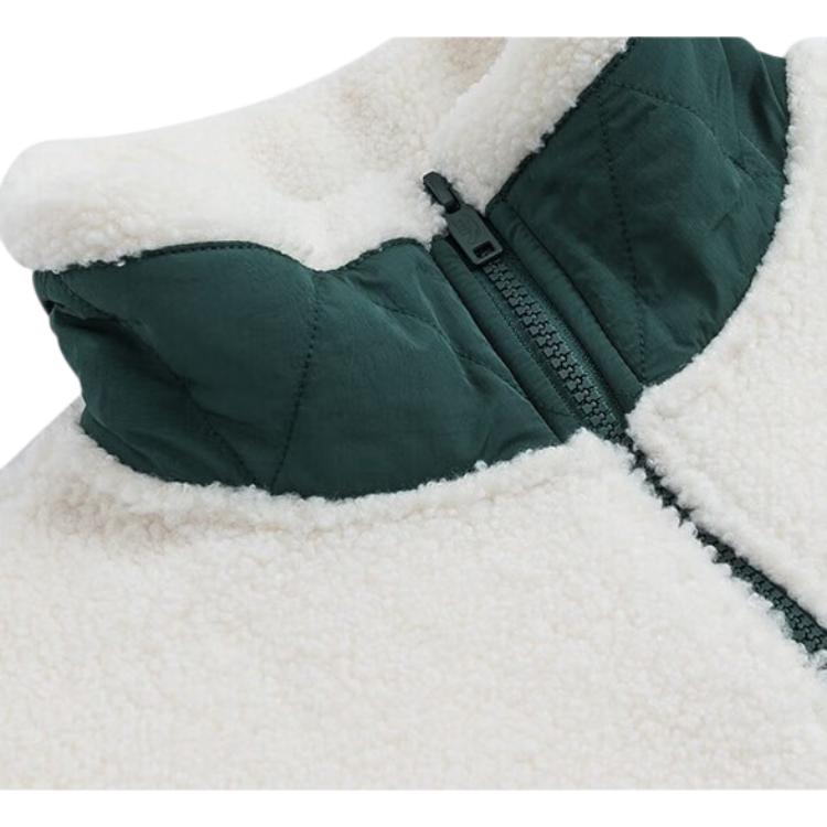 Anta Color Block Zipper Stand Collar Fleece Jacket Women jackets Stone-White Bay-Green 162348725-1