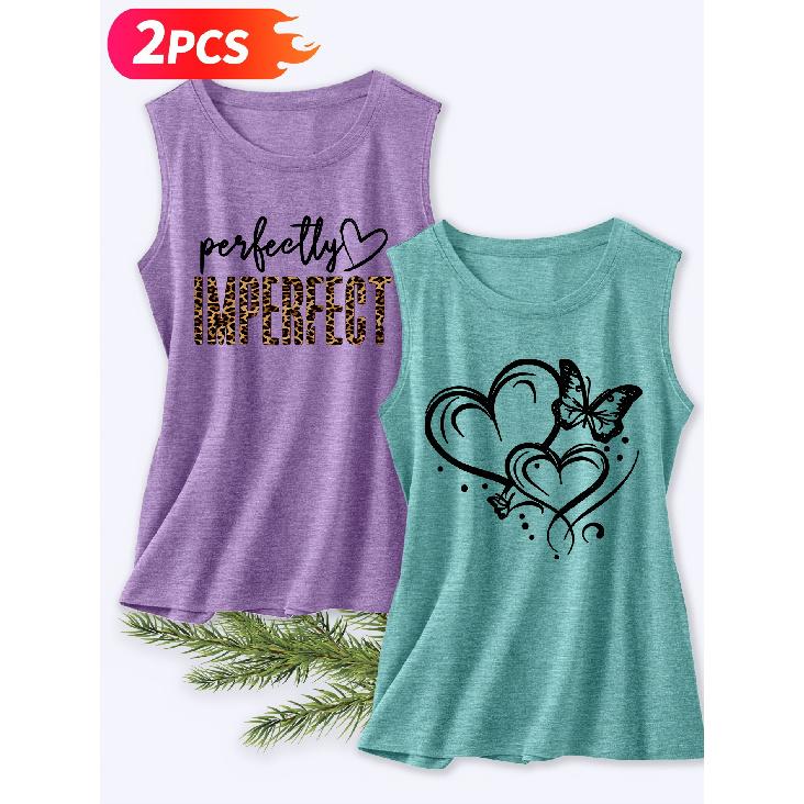 Follow a Specific Direction Two-piece Summer Women's Beautiful Tank Top Set Leopard Print: Perfect or Imperfect, with Love and Butterfly Series