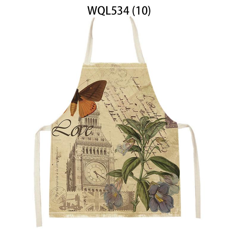 Women Men Retro Bird Flower Butterfly Printed Kitchen Aprons Household Cleaning Pinafore Baking Accessories Linen Cooking Apron