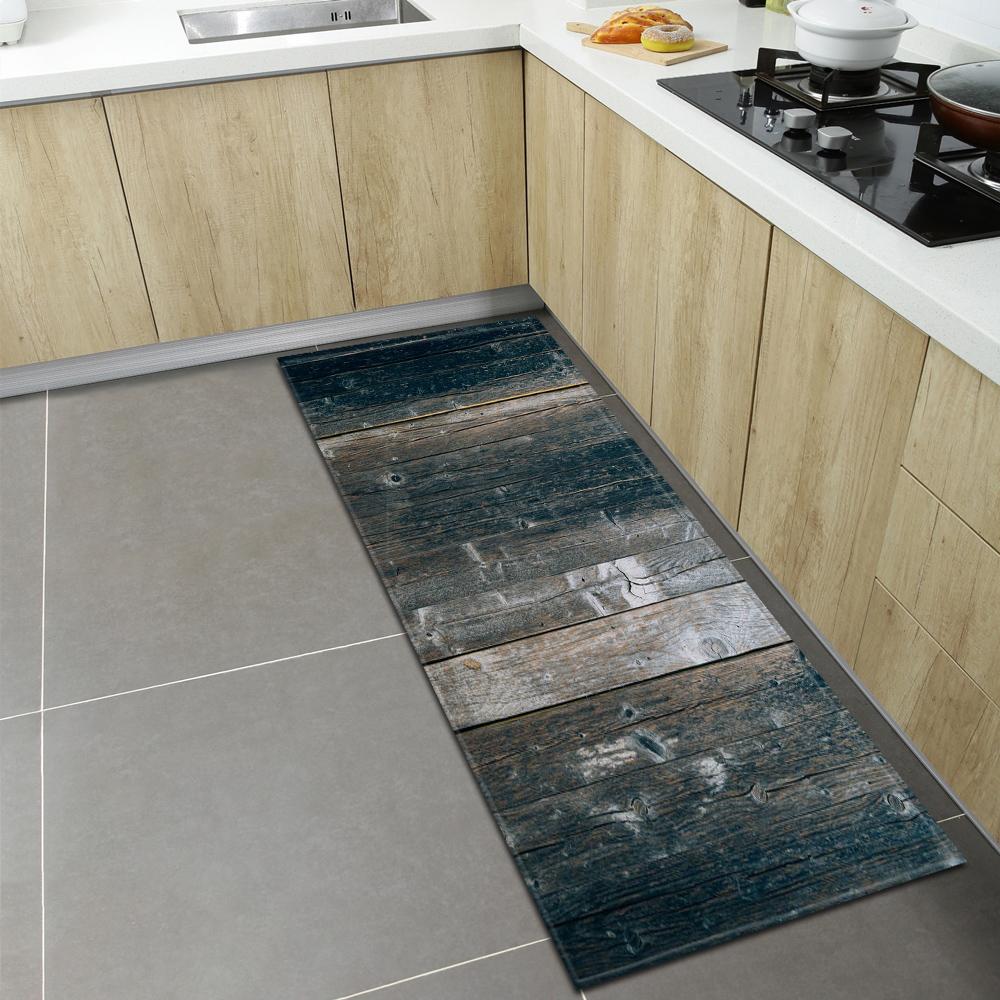 Rustic Wood Grain Kitchen Carpet, Non-Slip Indoor Floor Mat, Decorative Area Rug for Living Room Kids Room Balcony, 1PC