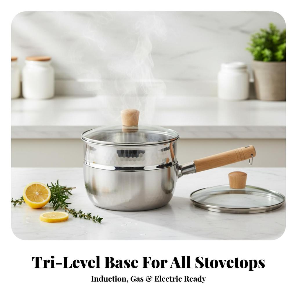 Uncoated Hammered Steel Pot with Lid | doubleSpout, Yukihira Saucepan