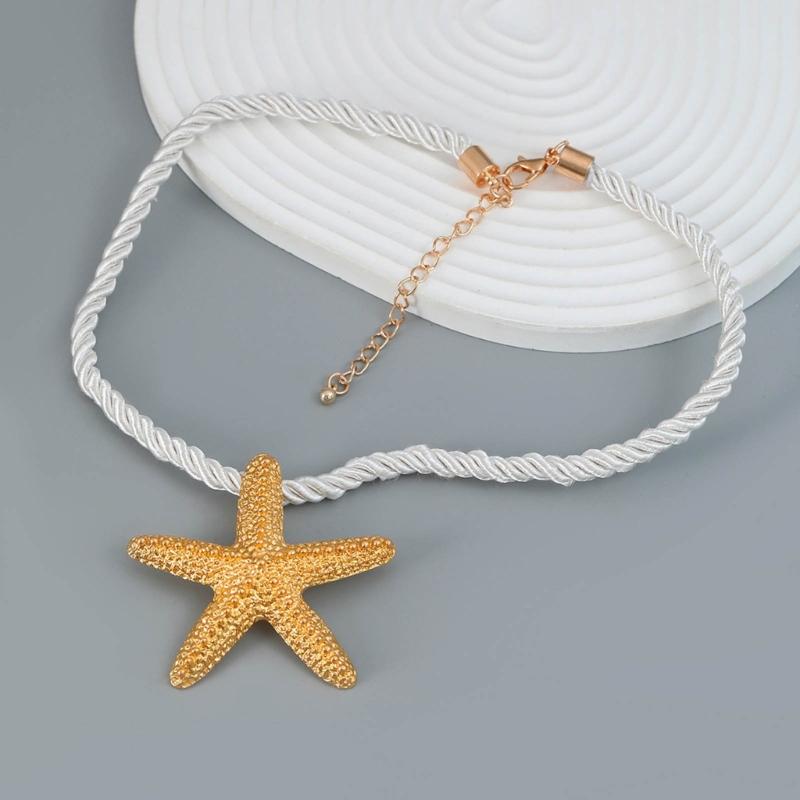 Beach Earrings Necklace for Women Elegant Vintage Starfish Pendant Choker Danger Earring for Party Holiday Boho-Jewelry