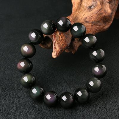 Náramek z přírodního obsidiánu s duhovým okem, ledovým obsidiánem, zlatým obsidiánem, stříbrným obsidiánem a krystalovými ozdobami na náramky, dárek