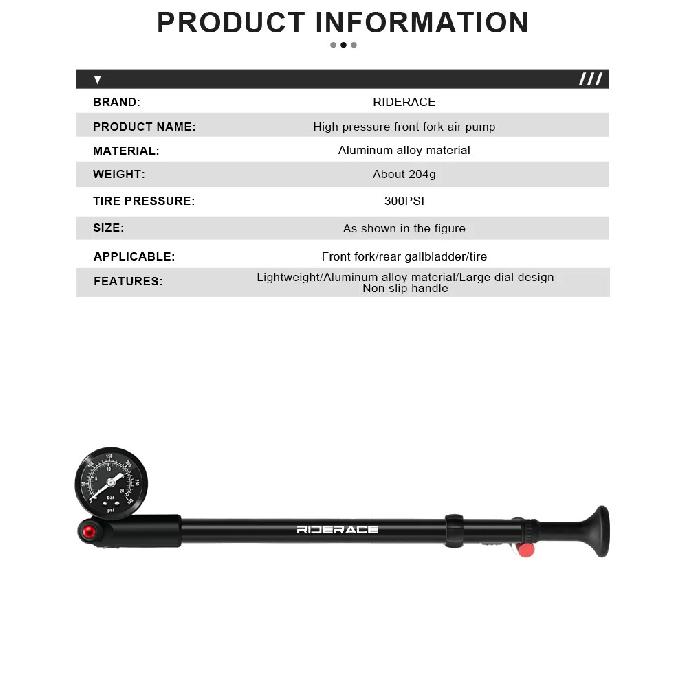 Bicycle Pump With Gauge High-pressure Portable Hand Tire Air Inflator Bike Air Shock Pump For Fork Schrader Presta Valve AV FV