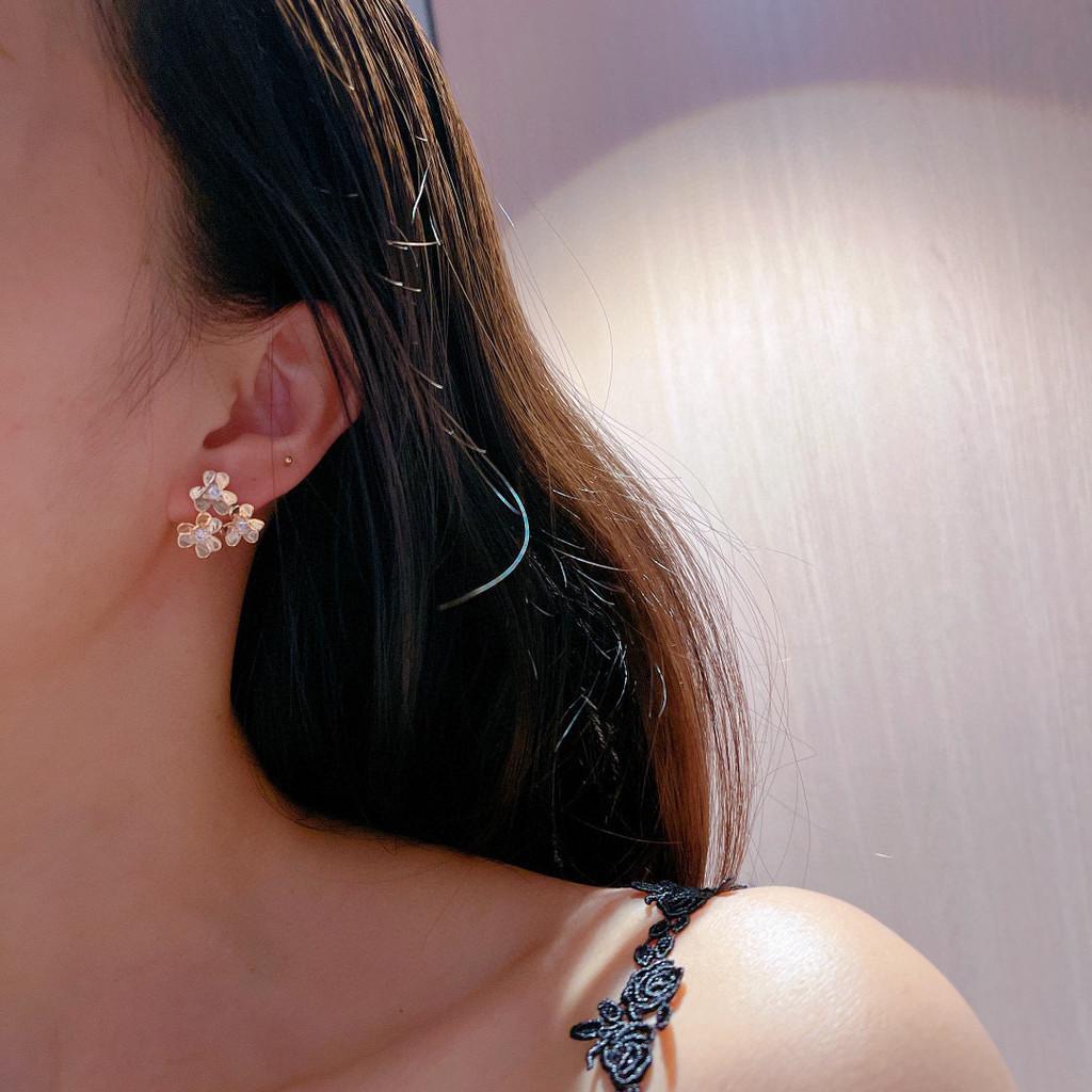 Flower earrings Lucky Grass pure silver earrings+Asian gold material original logo electroplating 18K