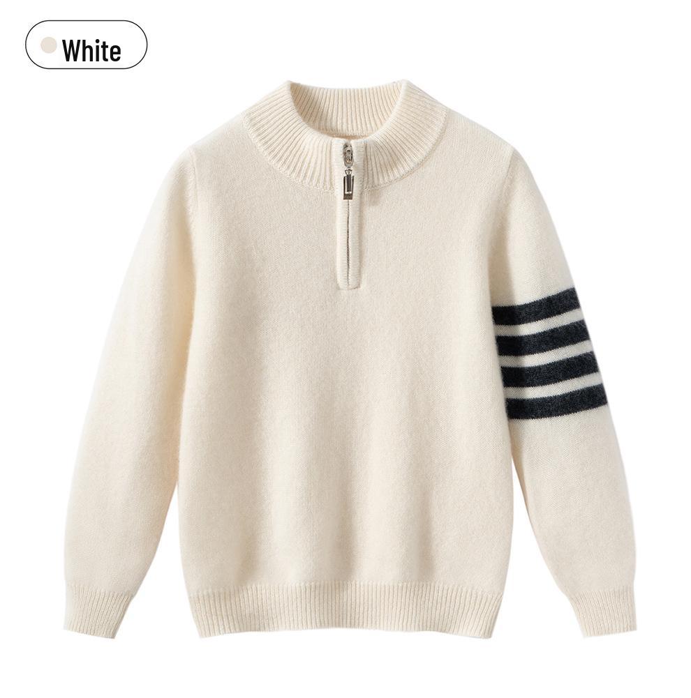 Unisex Youth TB Half-Zip Cashmere Sweater with Classic Four-Bar Design