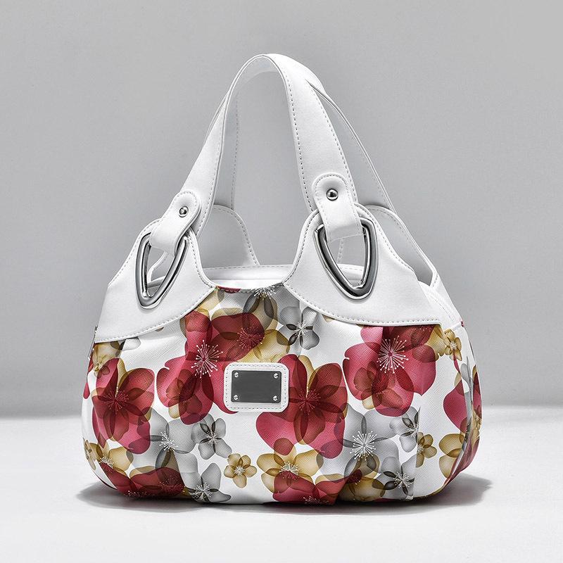 Flower Pu Leather Women Handbag Big Women's Shoulder Bags Famous Brand Design Lady Tote Handbag Colour Printing Crossbody