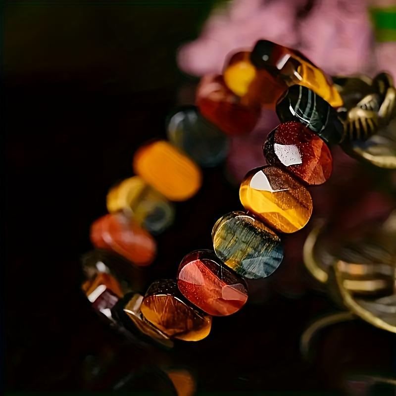 Natural Multi-colored Tiger's Eye Bamboo Knot Bracelet, a Birthstone and Symbol of Wealth.