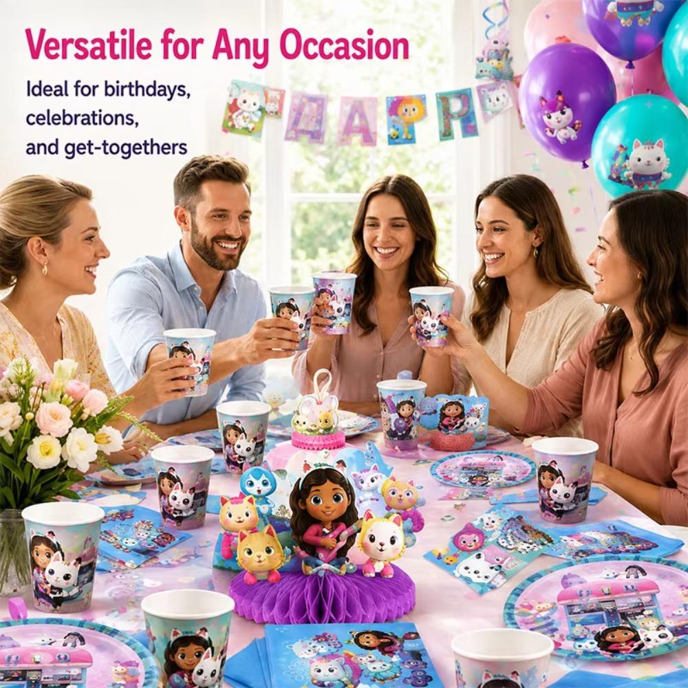 Gabby Birthday Party Plates Cups Napkin Balloons Cat Dollhouse Party Supplies Disposable environmental Tableware Picnic portable