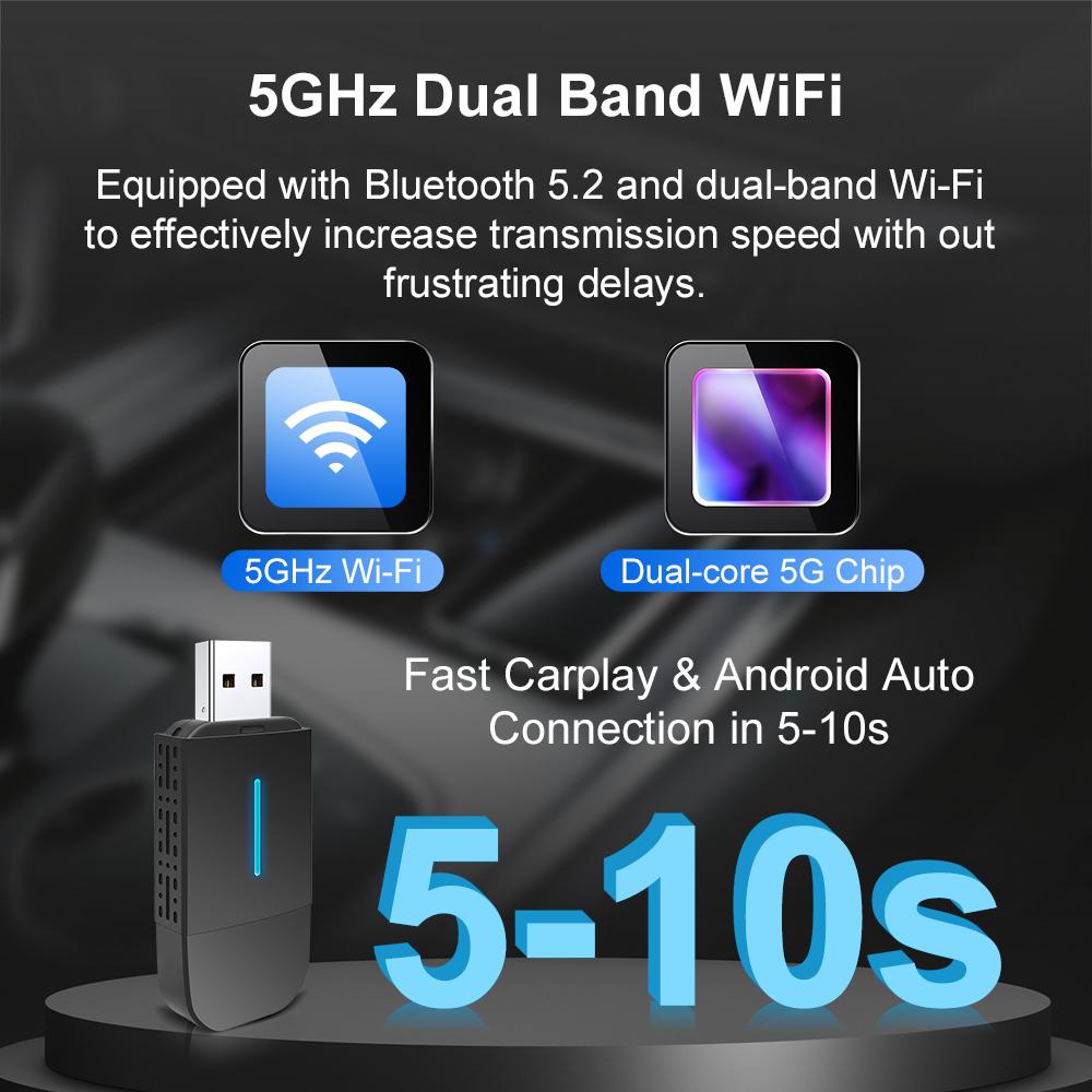 Dual Interface Wireless CarPlay Android Auto Wireless 2ln1 Adapter 5Ghz WiF Smart Dongle Mini Box Plug Fast Connect Universal