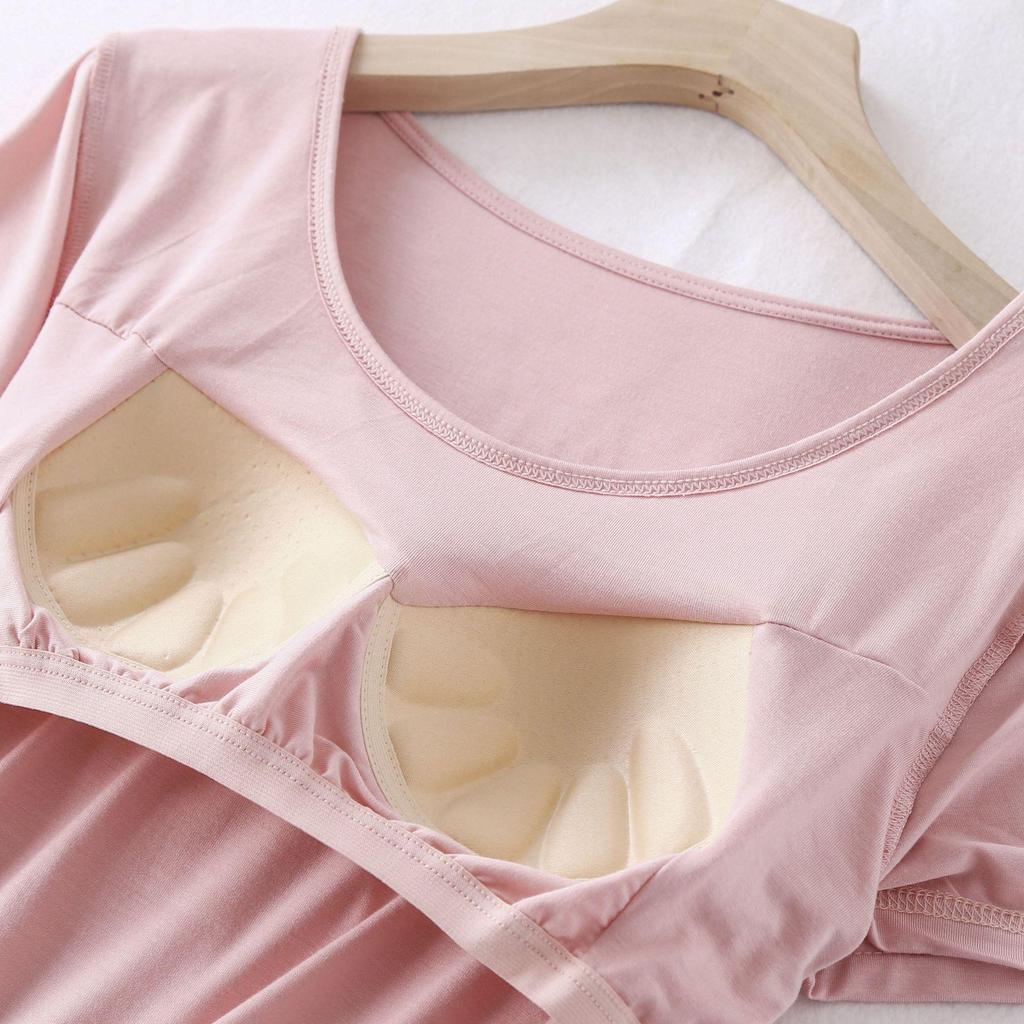 Modální dámský pyžamový set s krátkým rukávem a vestavěnou podprsenkou, nadměrná velikost, bezdrátový, volný střih topu s polovičním rukávem a šortky pro domácí nošení