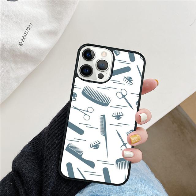 Scissors and Combs Barber Shop Hair Stylist Phone Case Cover For iPhone 17 Air 15 16 Pro Max 14 13 12 11 Pro Max Plus SE