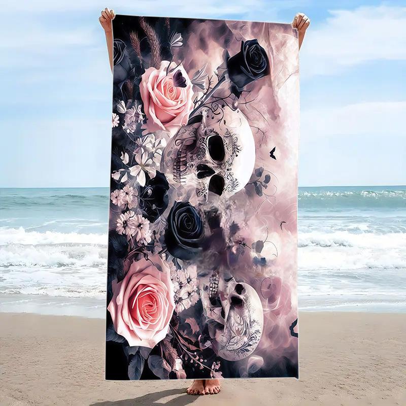Floral Skull Art Print Beach Towel, Large Soft Quick Dry Towel for Beach Camping Swimming