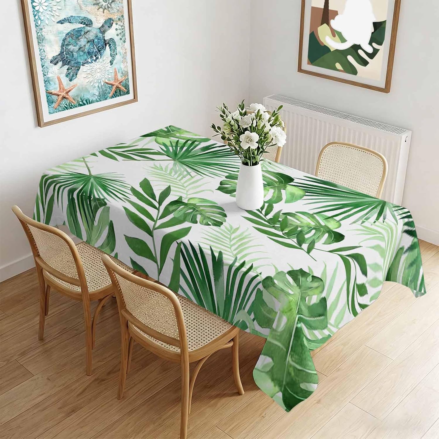 Waterverf Monstera Groene Bladeren Tafelkleed voor Tafeldecoratie Zomer Palmblad Planten Print Keuken Eettafelkleed Feestdecoratie 90x140cm gray