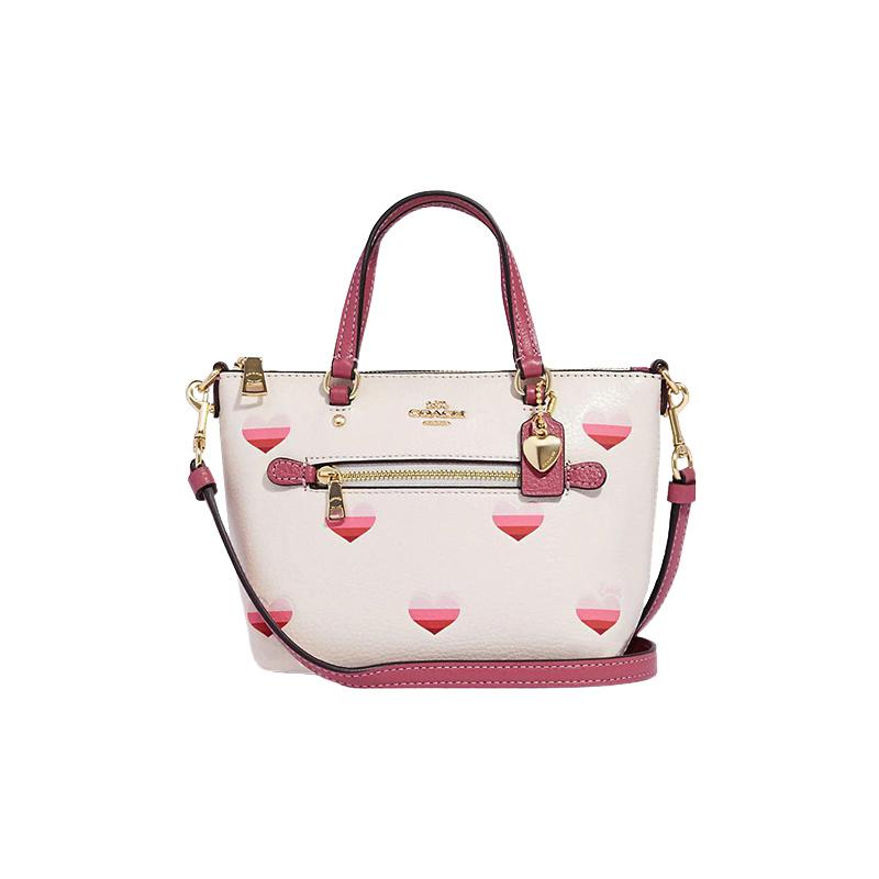 

COACH Gallery 20 Gradient Heart Print Zipper Closure Refined Pebbled Leather Handbag Shoulder Bag Crossbody Bag Small Women’s White білий