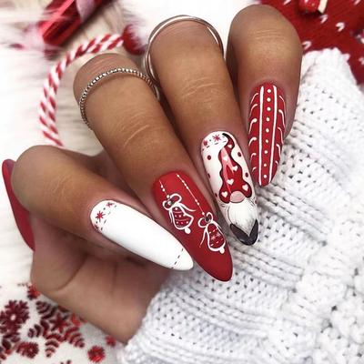 24 Stück Press On Nails Hot Girl Style lange Ballettnägel Weihnachtsmann Geschenk tragen Nägel Wassertropfen Glitzer Fake Nägel fertiges Produkt
