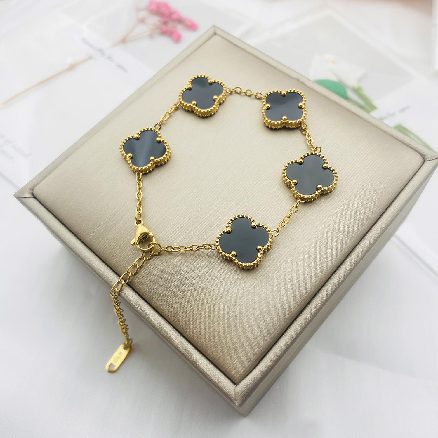 

Браслет Четырехлистный клевер Двустороннее ожерелье из ракушек Женский браслет из титана, не меняющий цвет