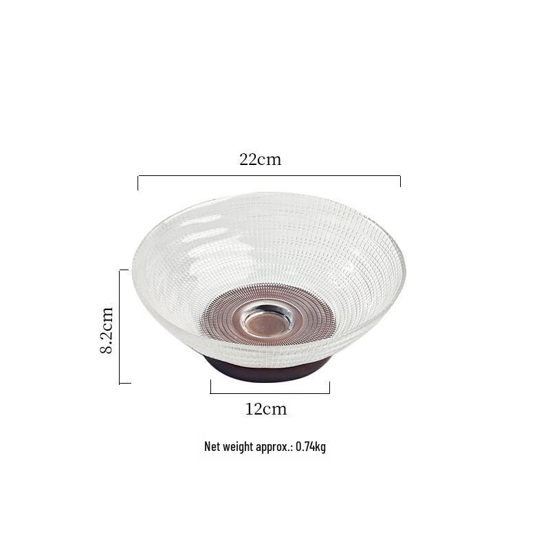 New Chinese Style Textured Glass Fruit Bowl with Wood Tray