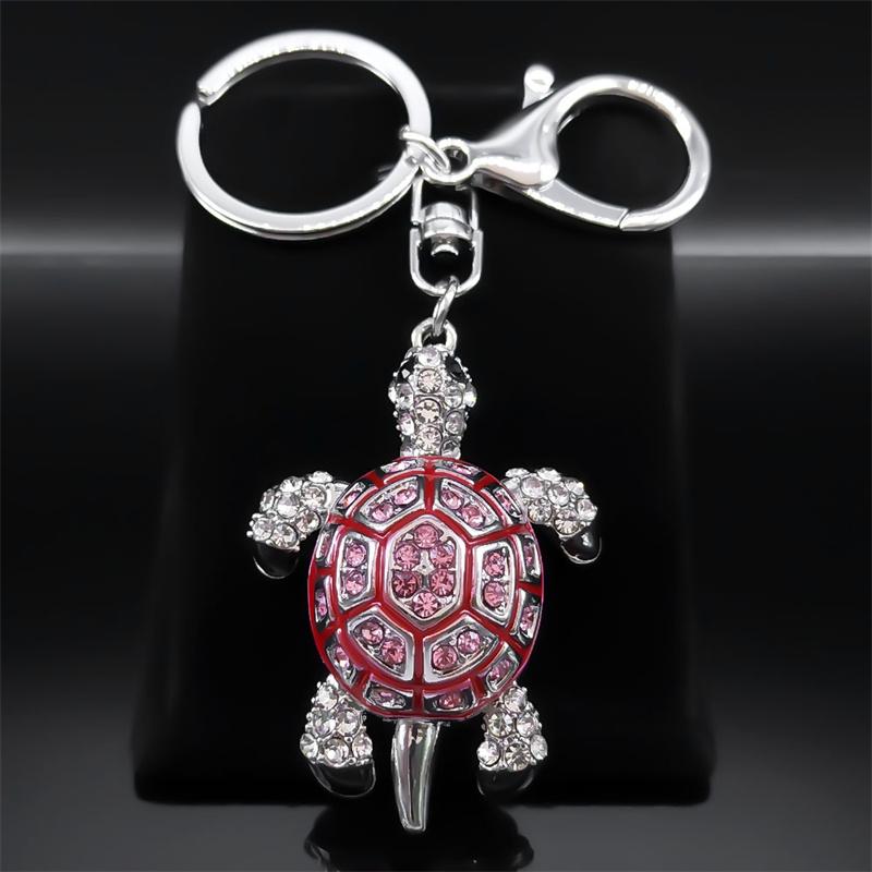 Exquisite Colorful Crystal Turtle Key Ring Holder for Women Men Alloy Rhinestone Animal Keychain Charm Jewelry Gifts K5205S03