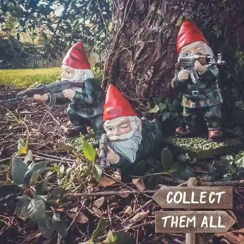 3 Pieces Funny Army Gnome Garden Statue Resin Desktop Lawn Ornament Dwarf Statue for Outdoor Garden Decoration 2025 New 15CM