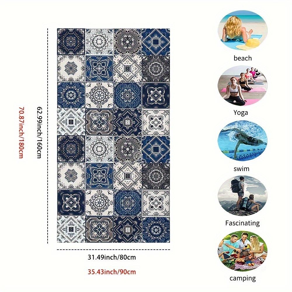 1pc Extra Large Turkish Moroccan Pattern Beach Towel - High-Quality Microfiber, Durable & Quick-Dry,Vibrant Blue White Geometric