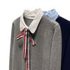 Preppy Two-Piece Bow Knit Sweater with Shirt Collar for Women