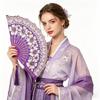 Chinese Style Flower Folding Fan with Faux Pearl Tassel Portable Plastic Ribs Hand Fan Women Dance Performance Props Party Favors